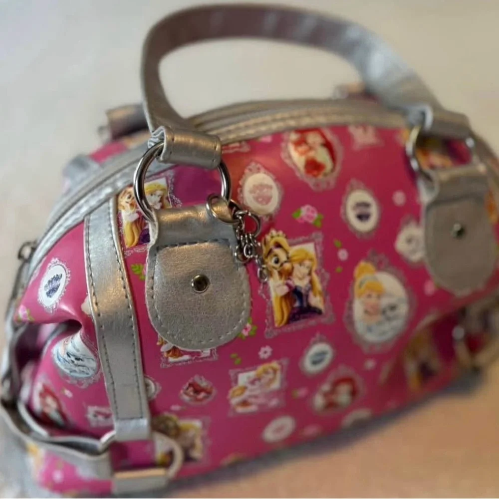 Disney Princess Pink Mini Satchel with Silver Trim, Ariel Cinderella Aurora